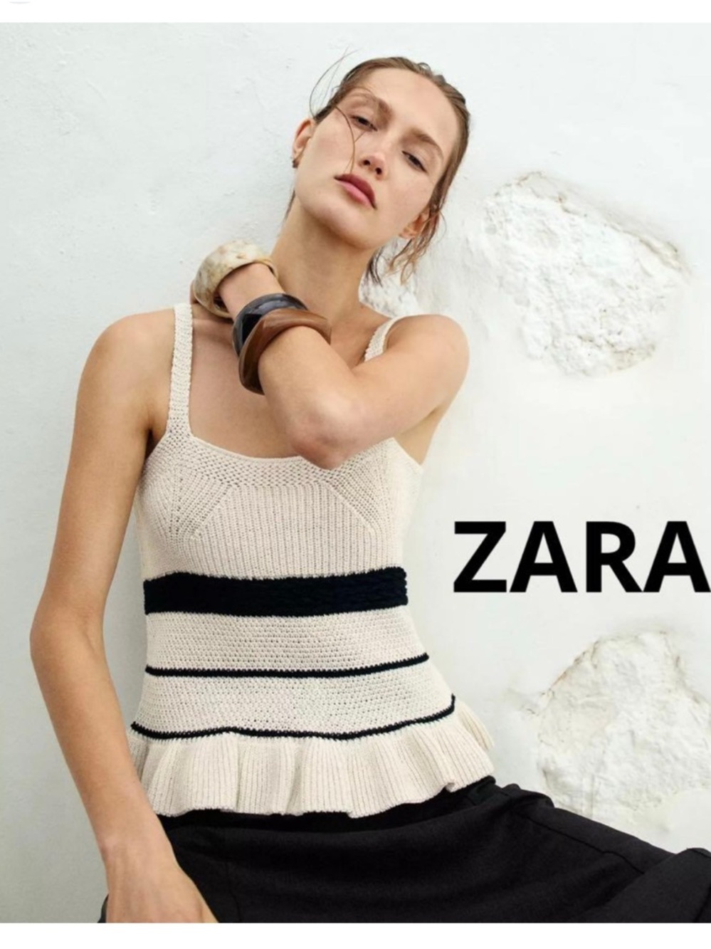 ZARA Textured Knit Spaghetti Strap Top
